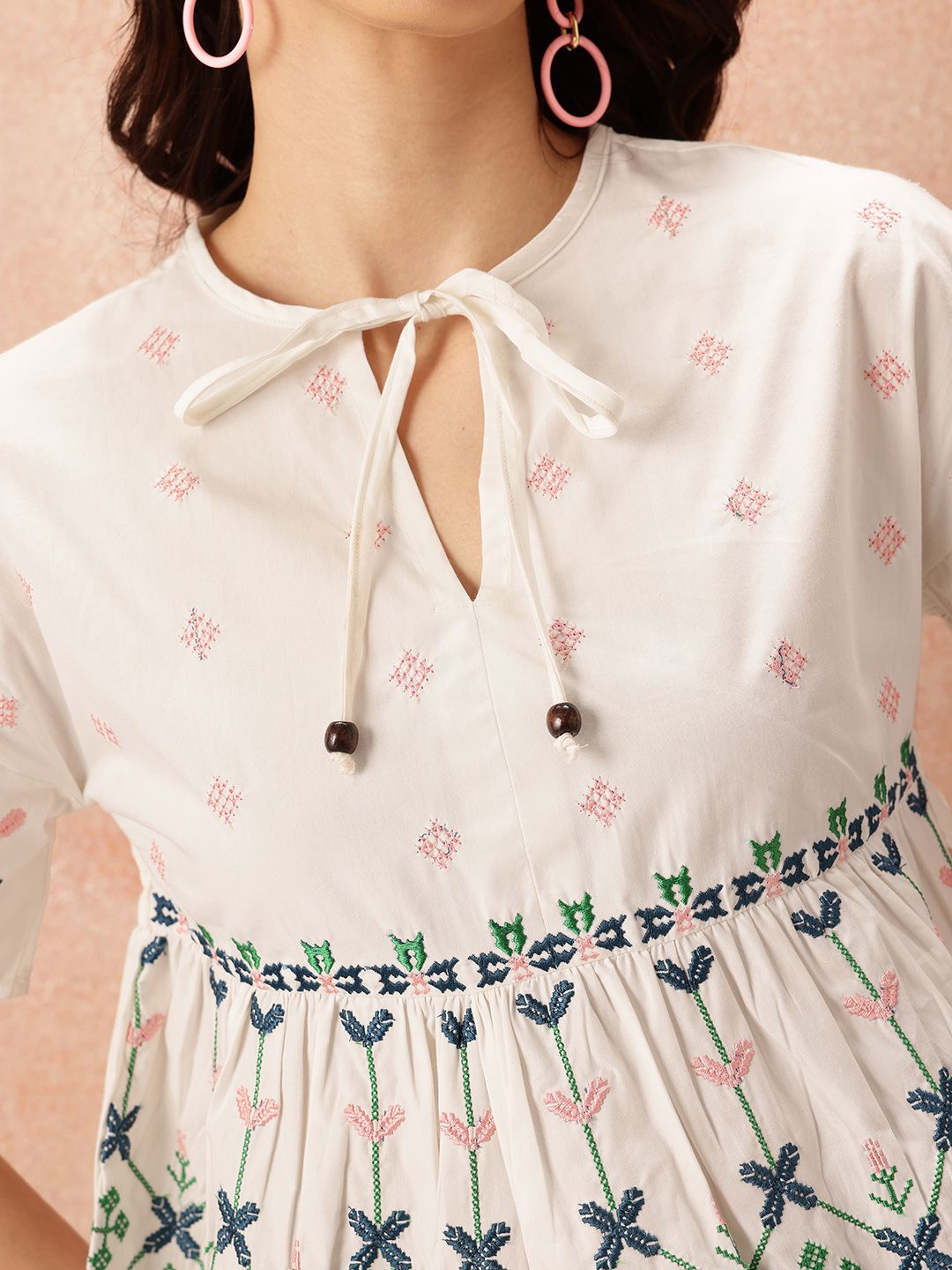 all about you Floral Embroidered Pure Cotton Empire Top
