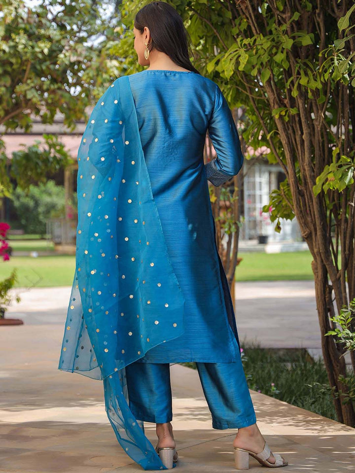 KALINI Ethnic Motifs Embroidered Straight Kurta & Trousers With Dupatta