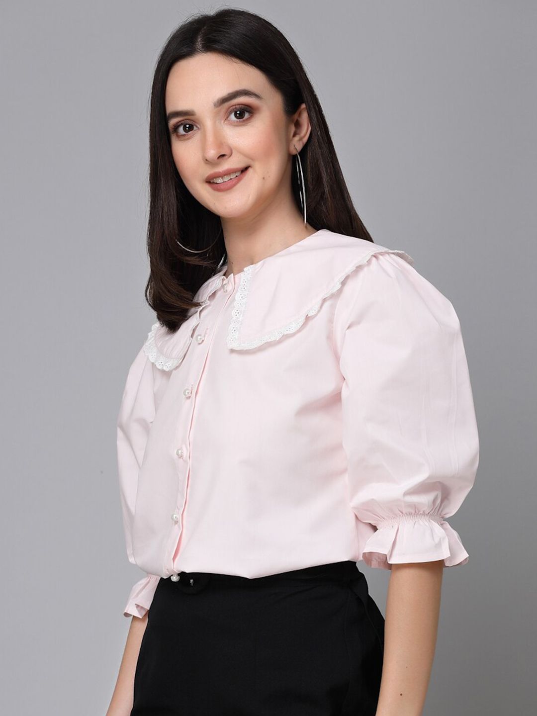 Style Quotient Pink Puff Sleeves Shirt Style Top