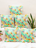 STITCHNEST Green & Yellow Set of 5 Geometric Printed 16" X 16" Square Cushion Covers