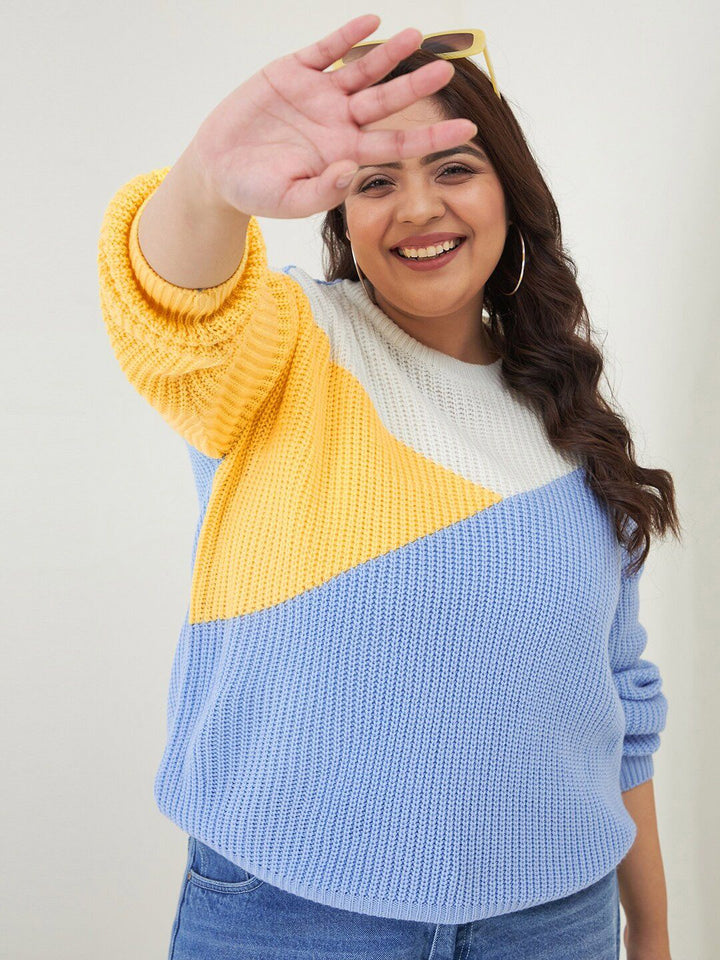CURVY STREET Women Plus Size Colourblocked Acrylic Pullover