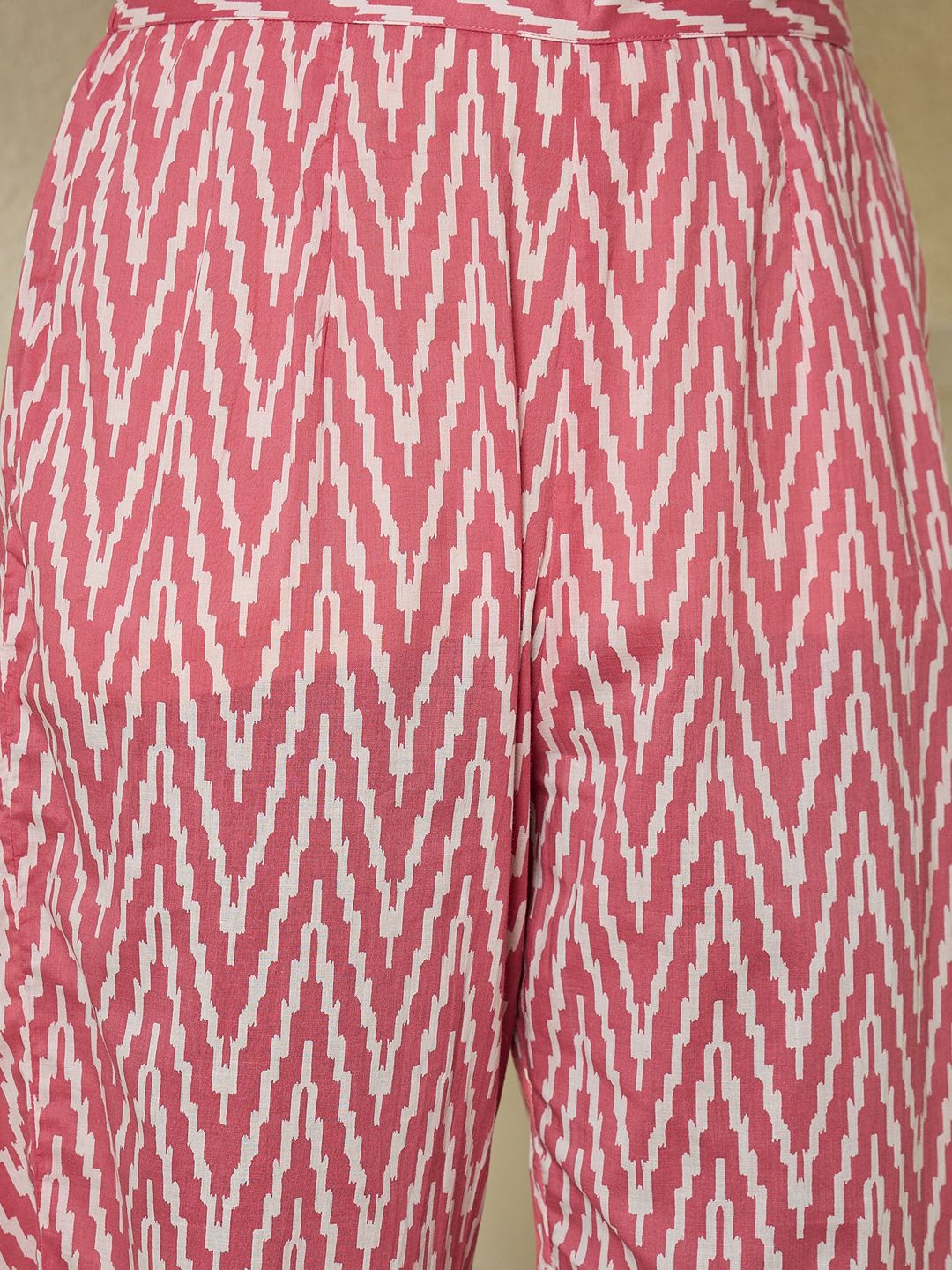 Indo Era Geometric Printed V-Neck Pure Cotton A-line Kurta With Trousers