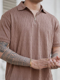 Powerlook Men Self Design Polo Collar Cotton T-shirt