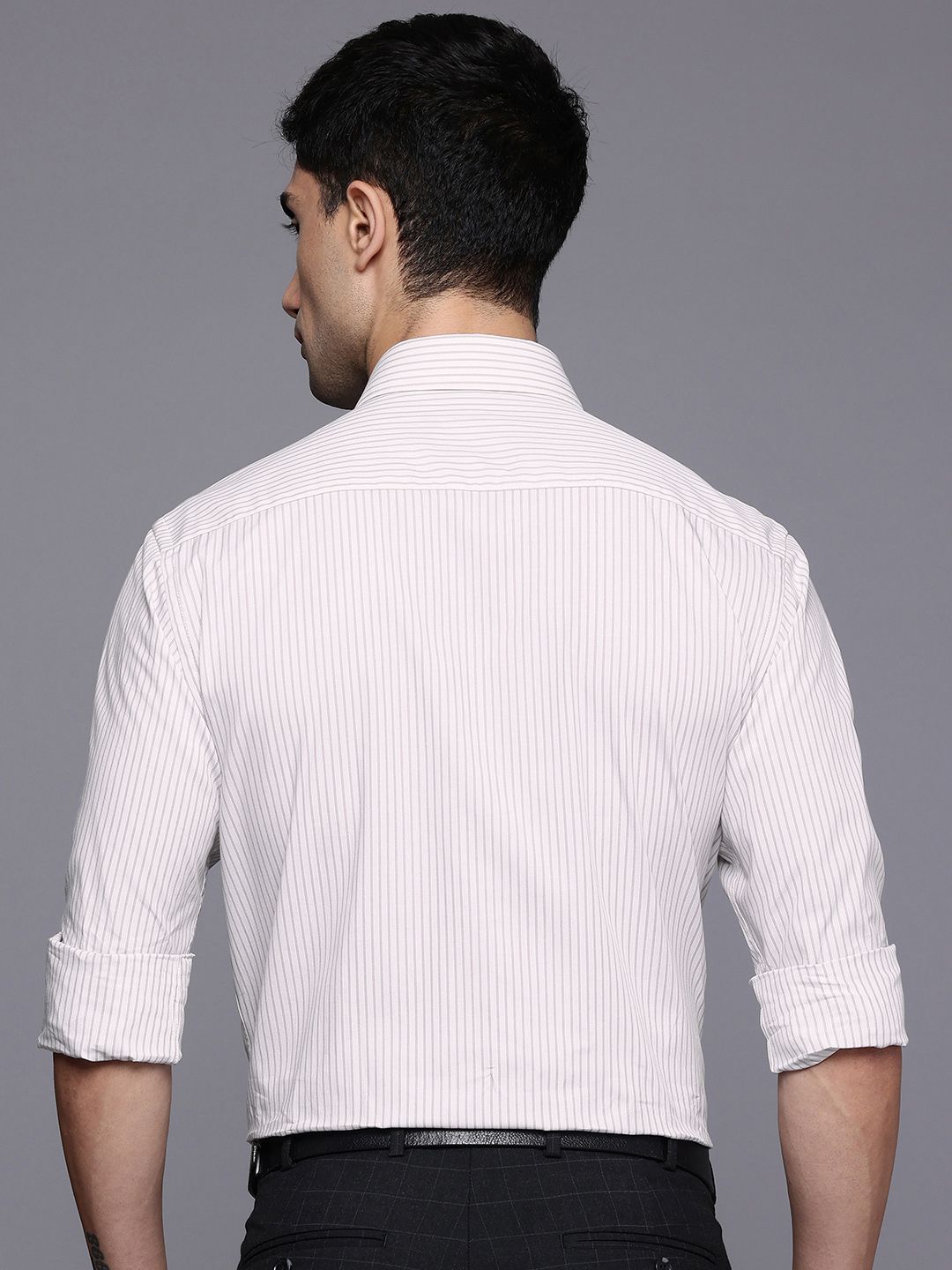Raymond Slim Fit Vertical Stripes Pure Cotton Formal Shirt