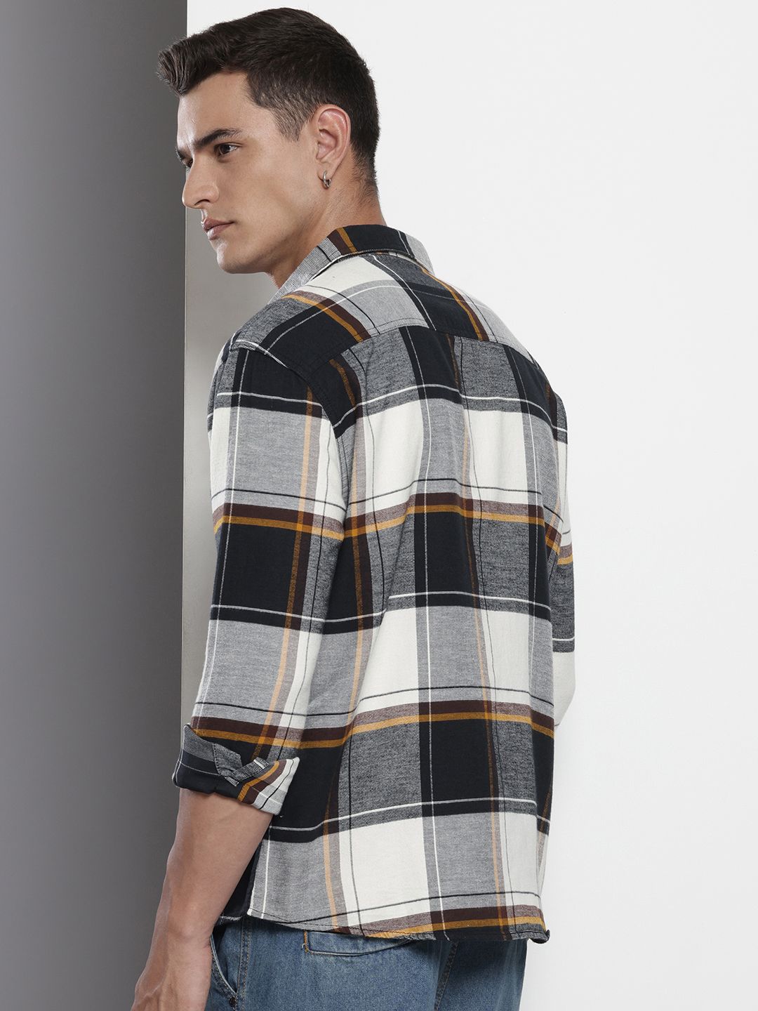 The Indian Garage Co Pure Cotton Checked Drop-Shoulder Sleeves Relaxed Fit Casual Shirt