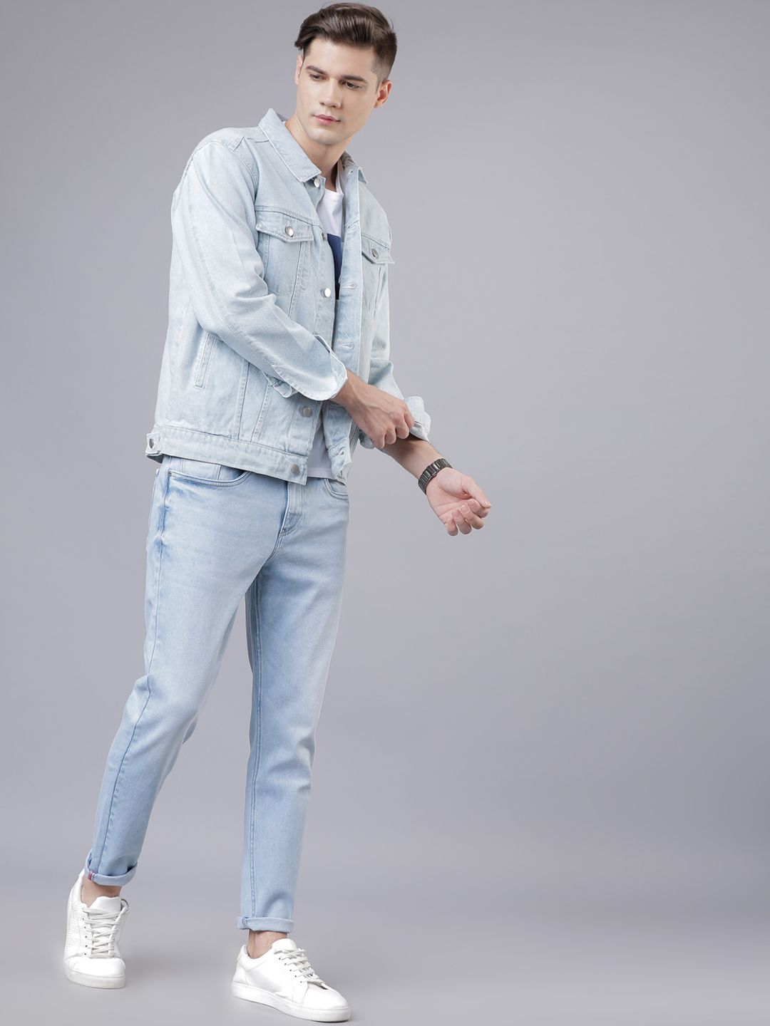 Highlander Men Jaket Denim Pepejal Biru