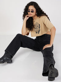 SASSAFRAS Women Straight Fit High-Rise Clean Look Jeans