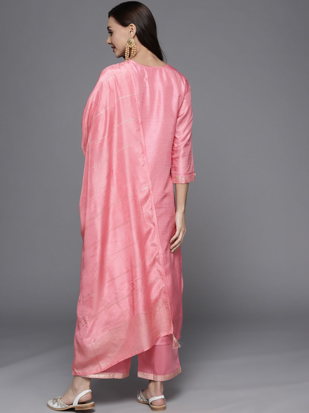 Libas Women Pink Zari Kurta with Palazzos & With Dupatta