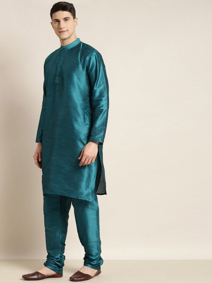 SOJANYA Mandarin Collar Straight Kurta with Churidar with Mirror Work Nehru Jacket
