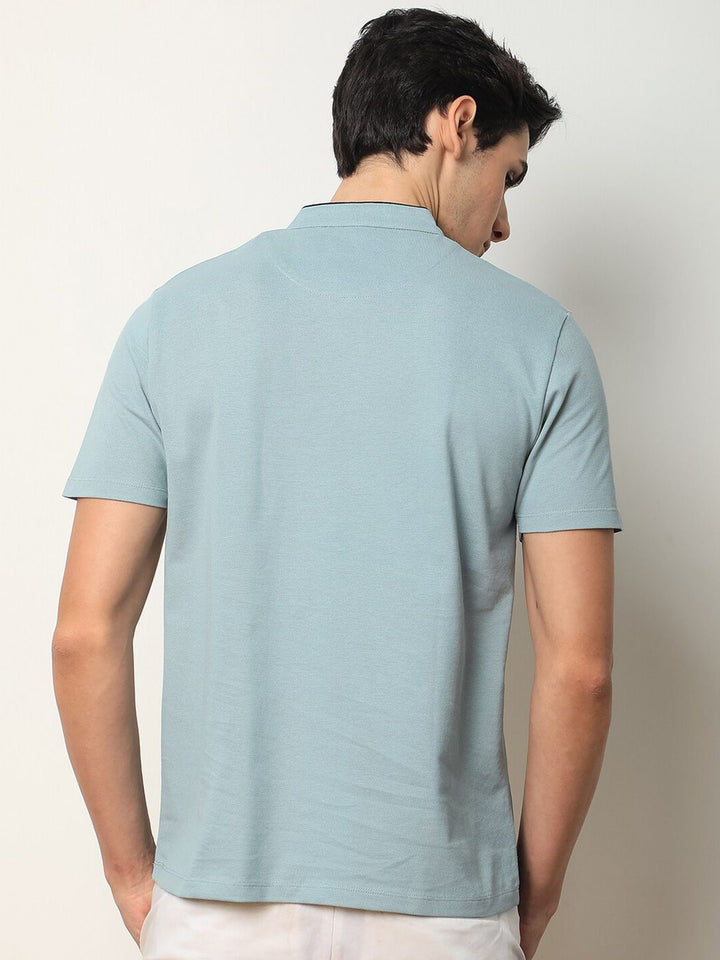 RARE RABBIT Men Barrie Mandarin Collar Cotton Slim Fit T-Shirt