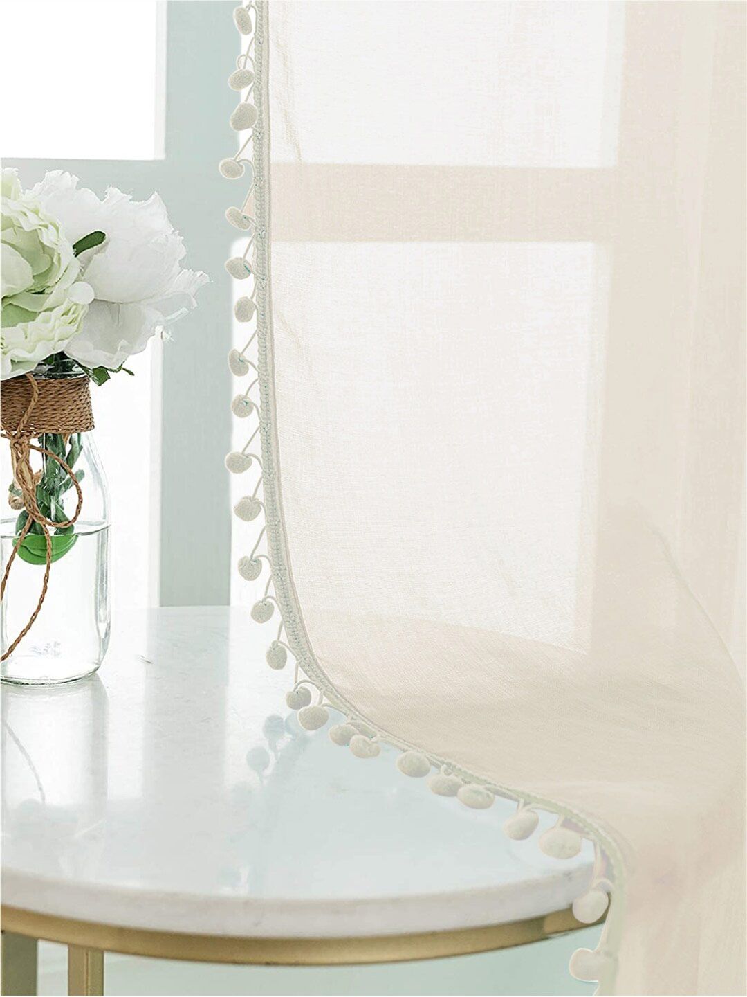 URBAN SPACE Cream-Coloured 2 Pieces Sheer Long Door Curtain
