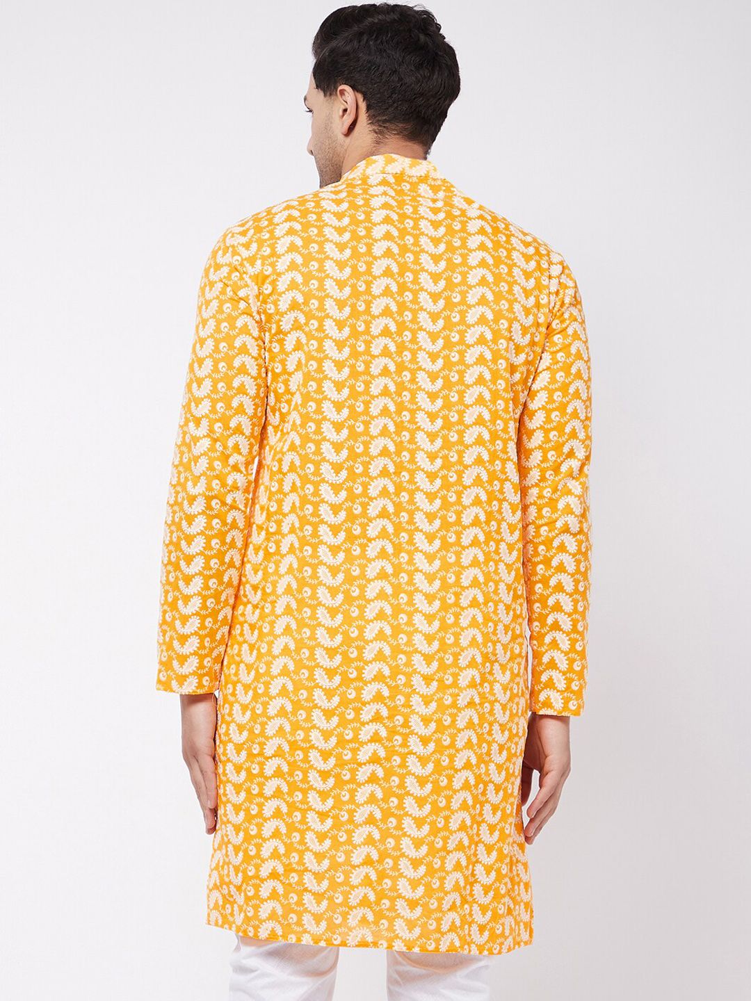 VASTRAMAY Men Orange Ethnic Motifs Chikankari Work Kurta