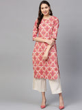 SOJANYA Women Peach-Coloured & Pink Printed Straight Kurta