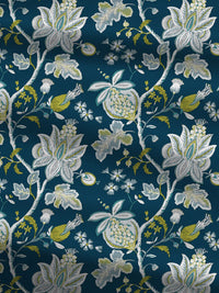 MYTRIDENT Blue  White Floral Cotton 144 TC Queen Bedsheet With 2 Pillow Covers