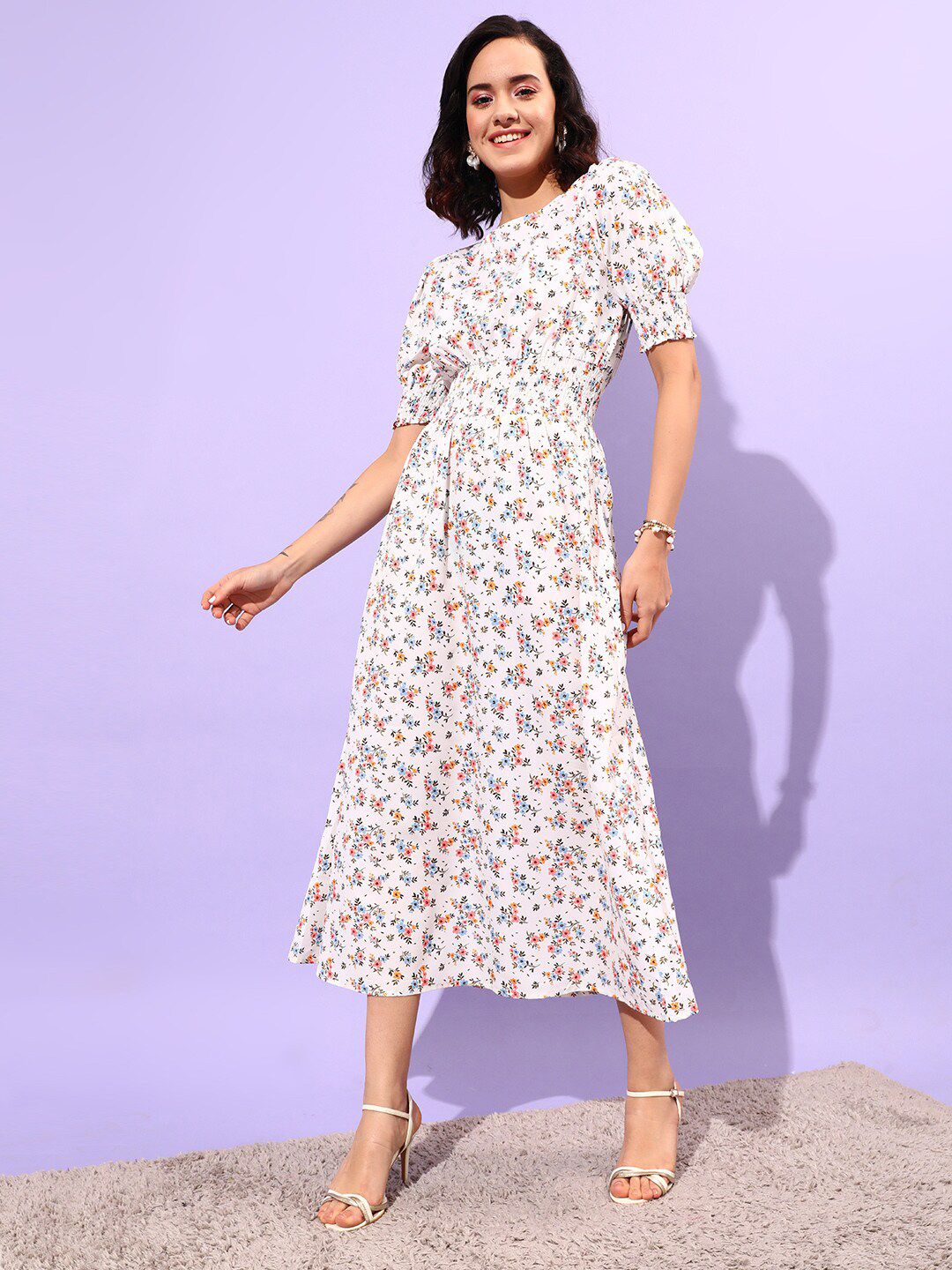 STREET 9 Floral Printed Smocking Detail Dress