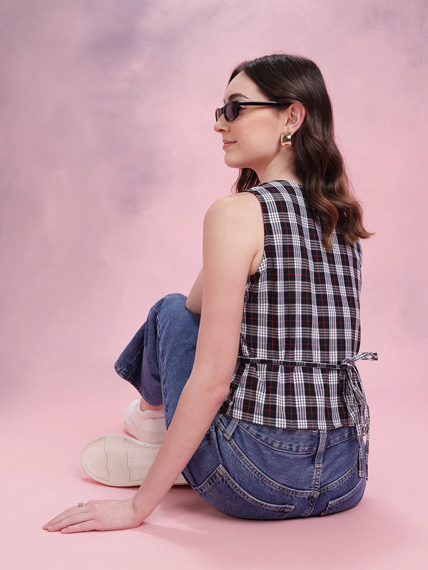 Dressberry Tartan memeriksa bungkus atas biasa dengan ikatan