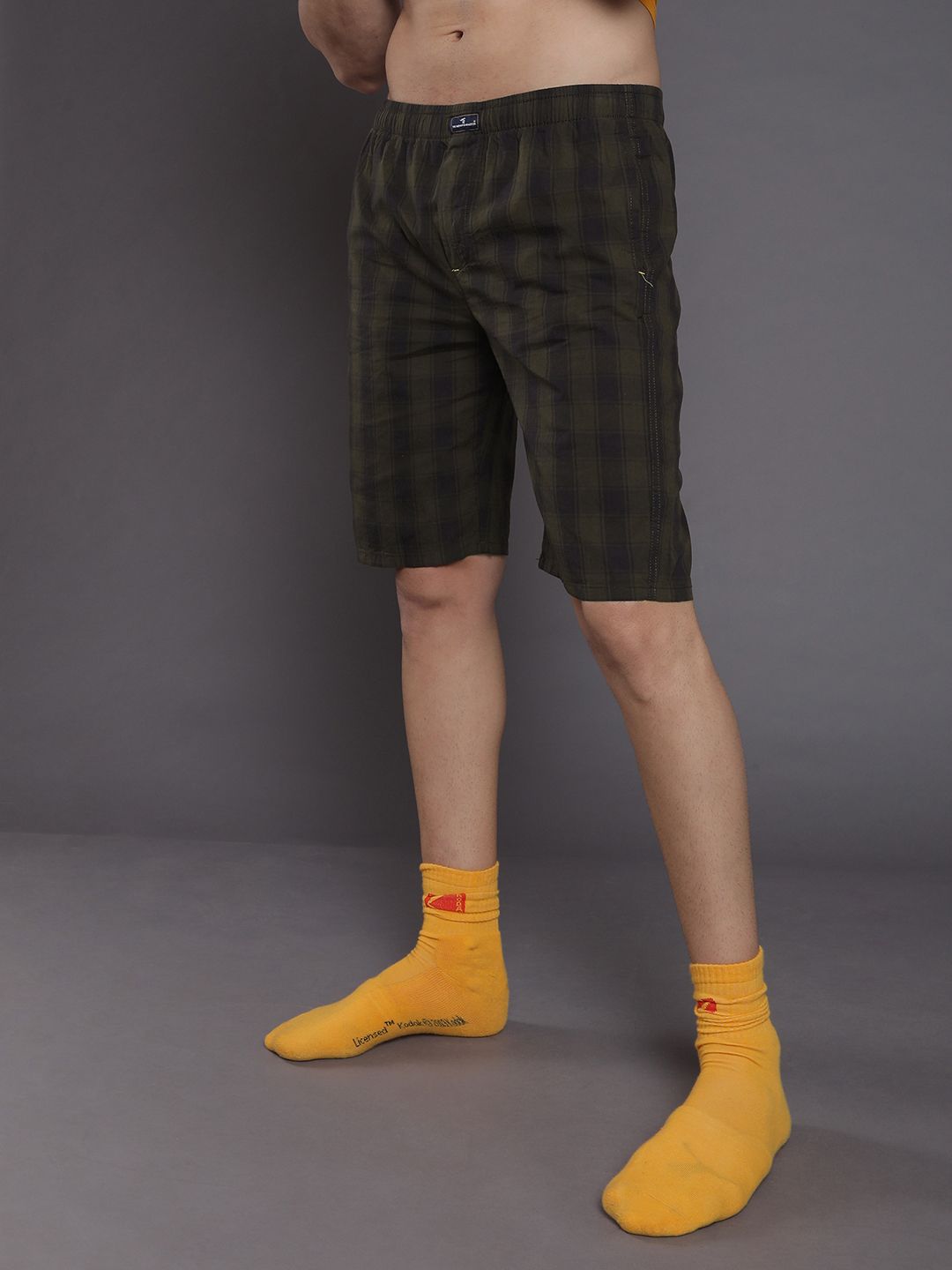 The Indian Garage Co Men Olive Green Checked Lounge Shorts