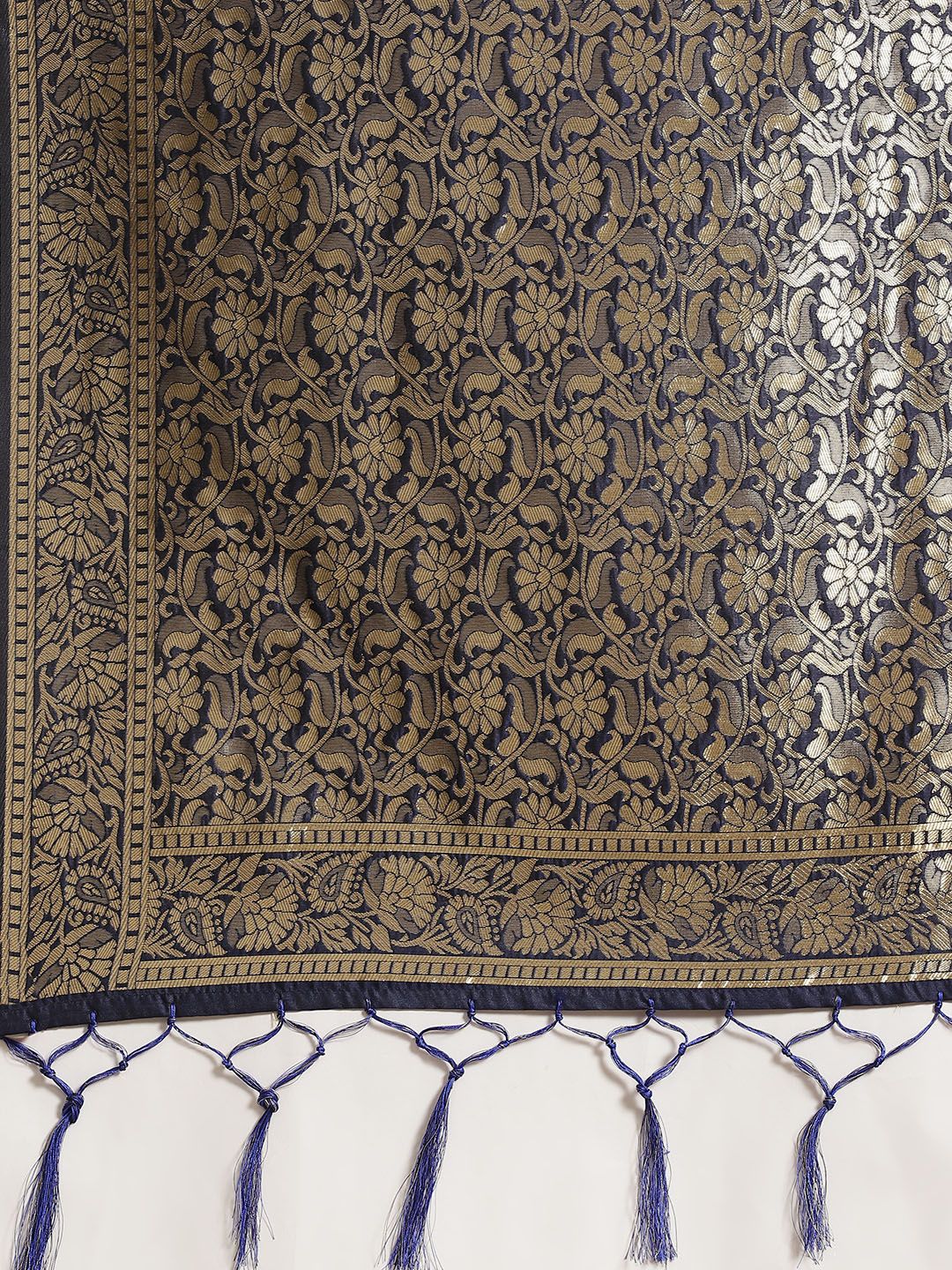 Saree mall Navy Blue & Golden Ethnic Motifs Zari Woven Design Banarasi Saree
