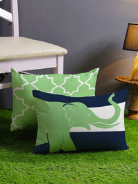 STITCHNEST Green & White Set of 2 Rectangle Cushion Covers