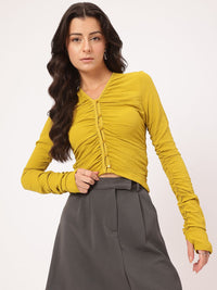 DressBerry Texture Treat Ruched Fitted Top With Thumbholes