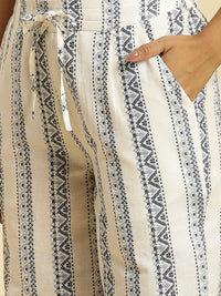W Women Straight Fit Mid-Rise Ethnic Motifs Printed Plain Trousers