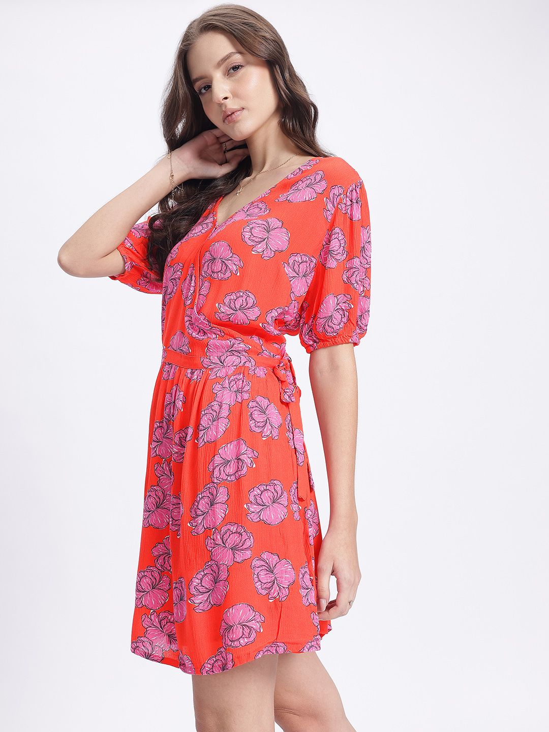 DressBerry Garden Floral Print Tie-Up V-Neck Wrap Dress