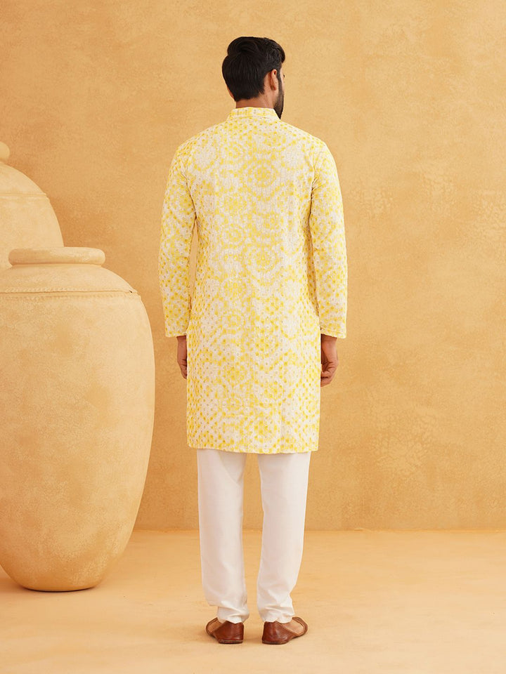 SOJANYA Motif Etnik Bersulam Kolar Mandarin Benang Kerja Kurta Lurus Kapas Tulen