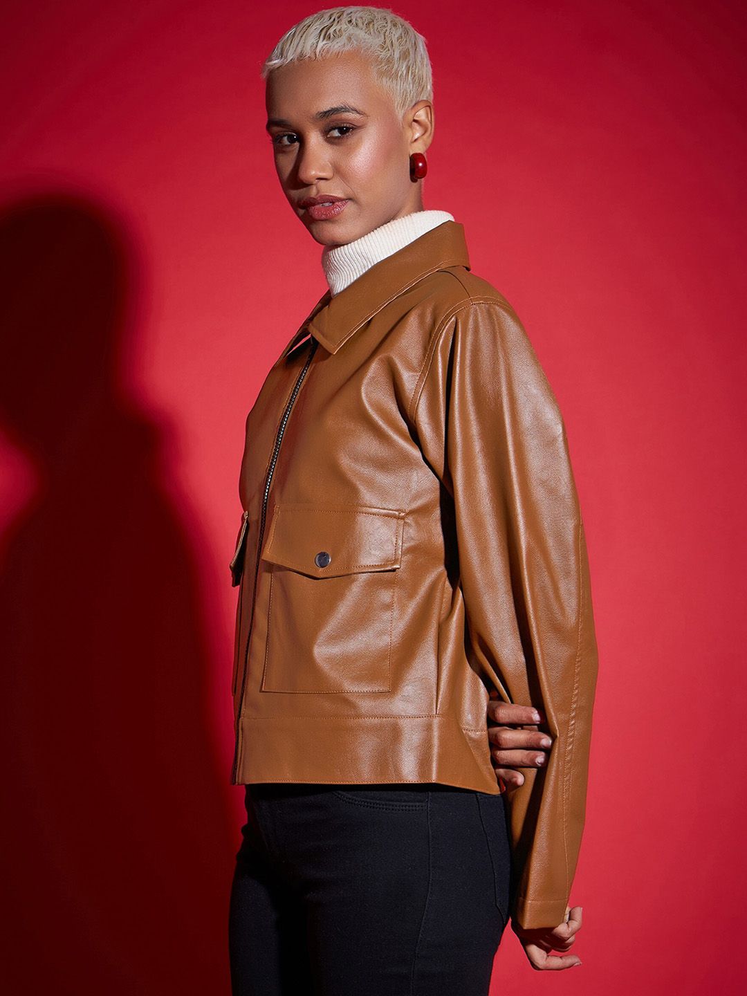 SASSAFRAS Brown Spread Collar Biker Jacket