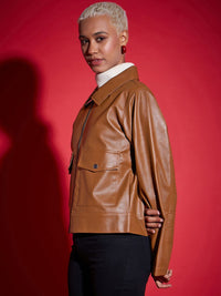 SASSAFRAS Brown Spread Collar Biker Jacket
