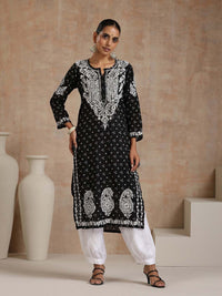 House of Chikankari Women Black Mulmul Chikankari Embroidered Kurta