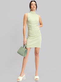 DressBerry The Satin Sensation Ruched Midi Sheath Dress