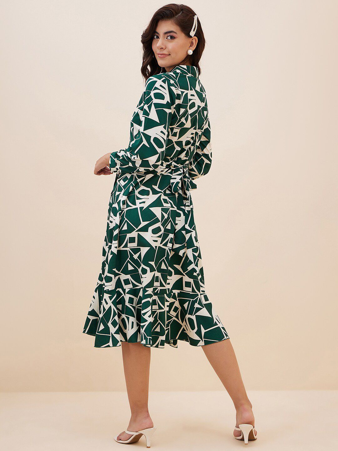 Antheaa Geometric Printed Shirt Midi Dress
