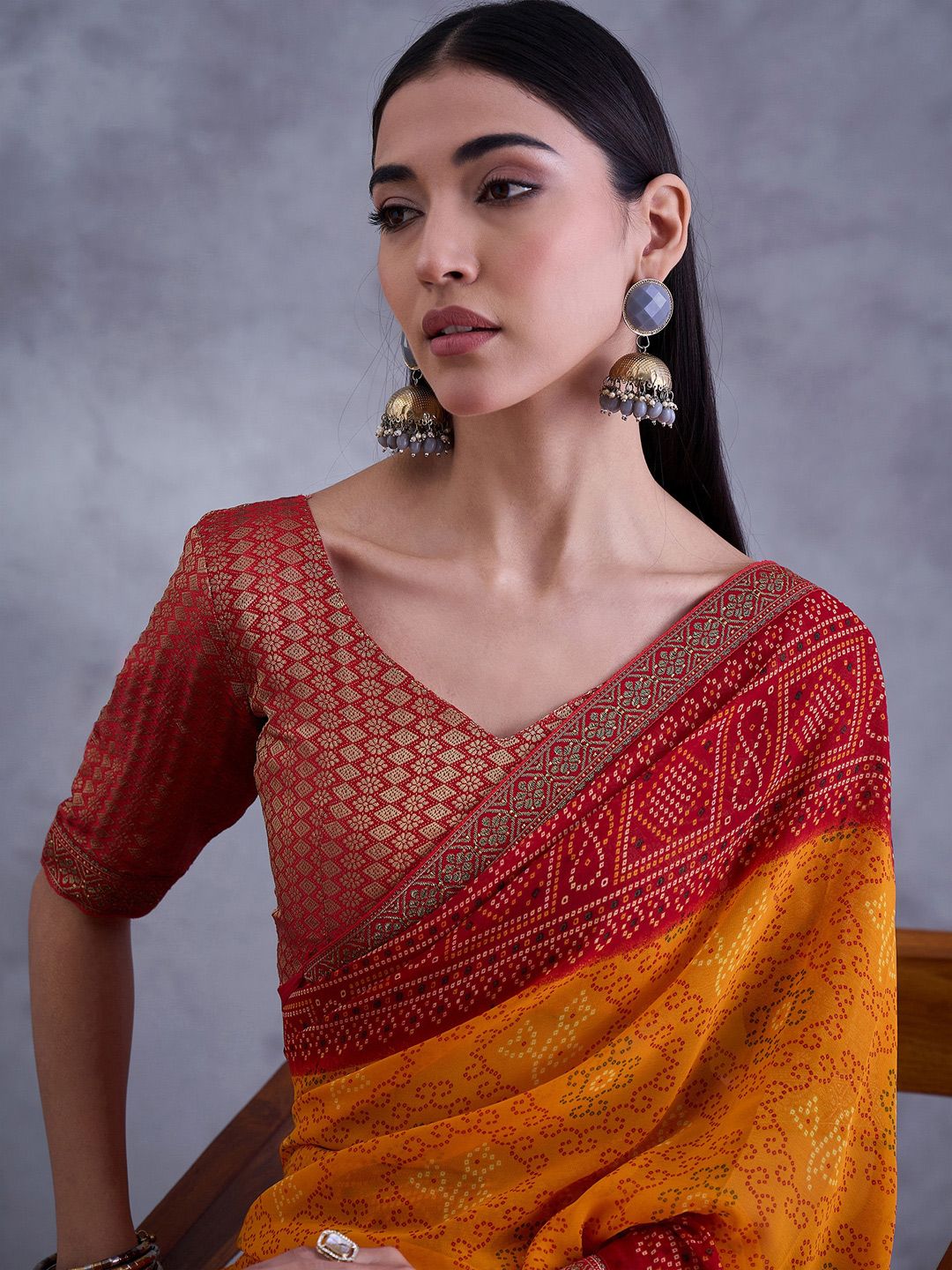 Saree mall Bandhani Printed Embellished Saree With Blouse Piece