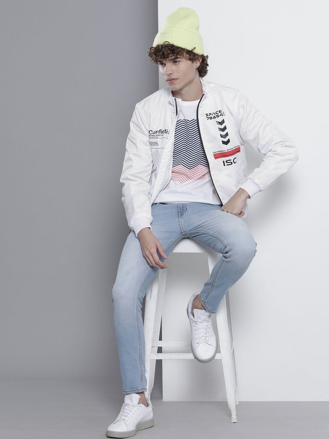 The Indian Garage Co Men Typographic Printed Slim Fit High-Neck Bomber Jacket