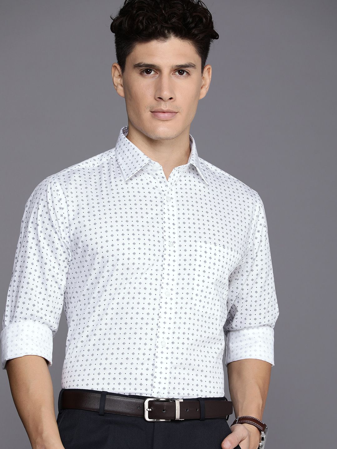 Raymond Men Pure Cotton Slim Fit Opaque Printed Formal Shirt