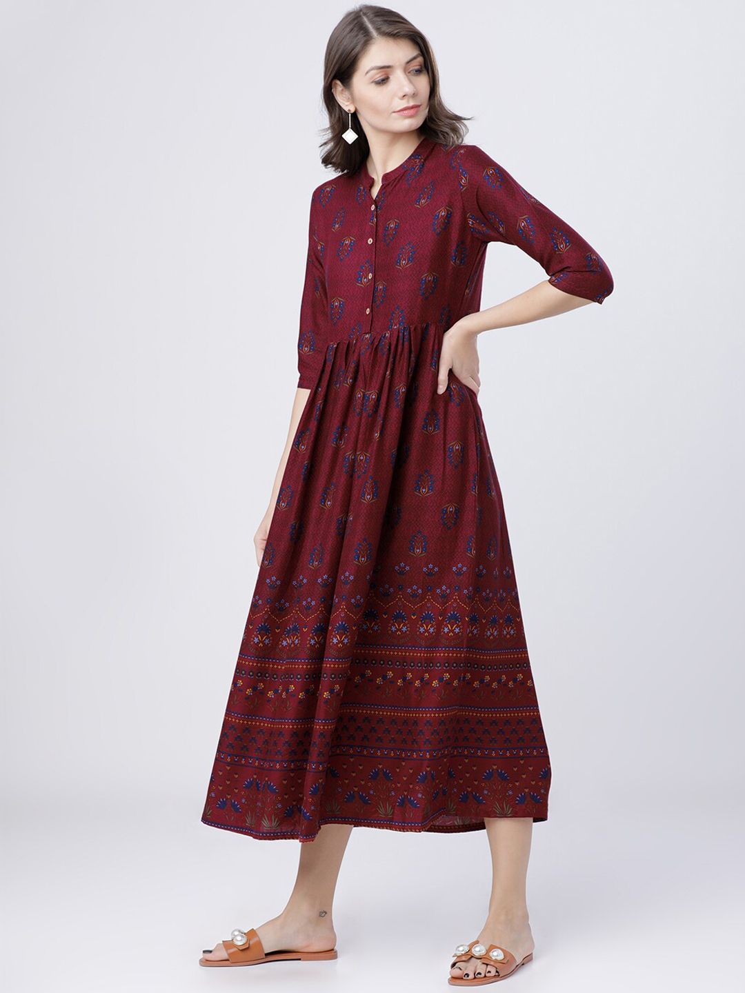 Vishudh Women Burgundy Printed Maxi Dress