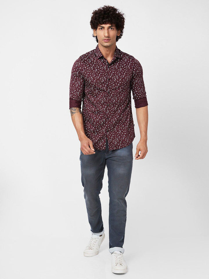 SPYKAR Slim Fit Floral Printed Opaque Satin Casual Shirt