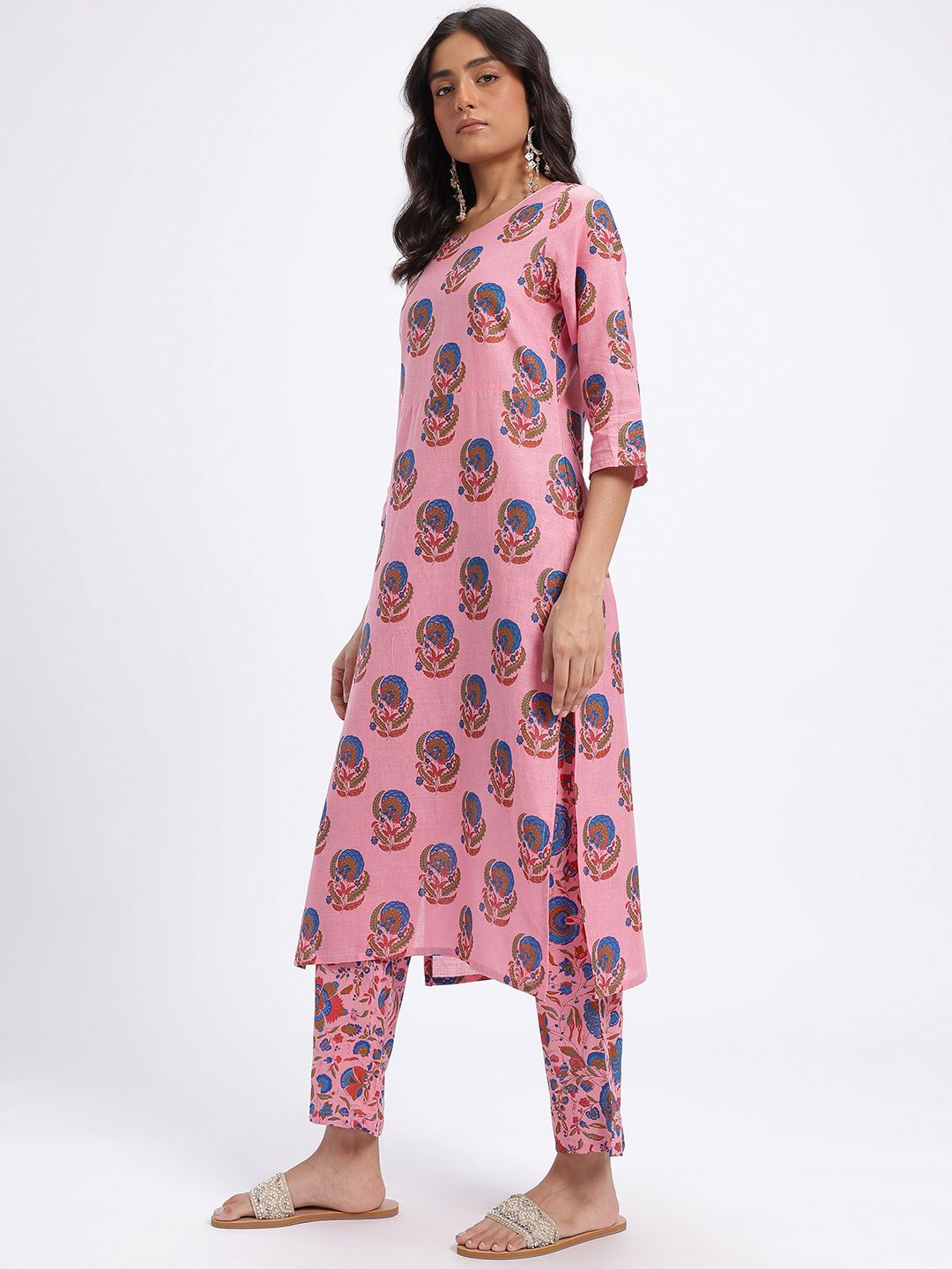 Anouk Floral Printed Pure Cotton Kurta with Trousers & Dupatta