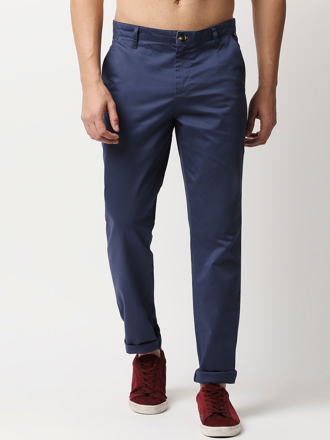 Thomas Scott Men Blue Easy Wash Smart New Millennium Fit Regular Chinos Trousers