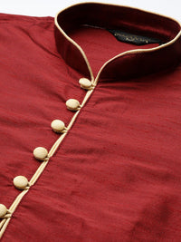 SOJANYA Men Maroon Solid Straight Kurta