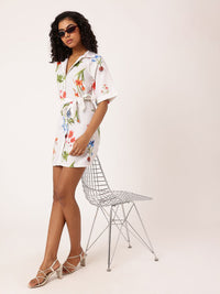 DressBerry Chic Charm Floral Printed Shirt Style Mini Dress With Waist Tie-Up