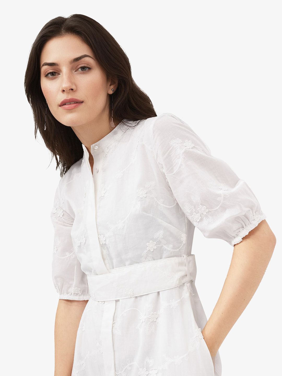 RAREISM Embroidered Mandarin Collar Maxi Dress