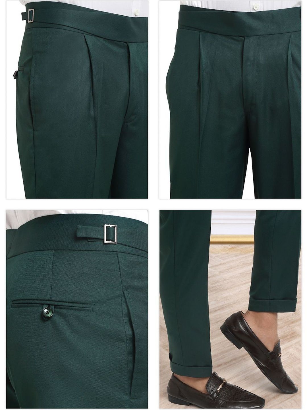 Men's Bottle Green Cotton Rich Solid Slim Fit Formal Gurkha Pants