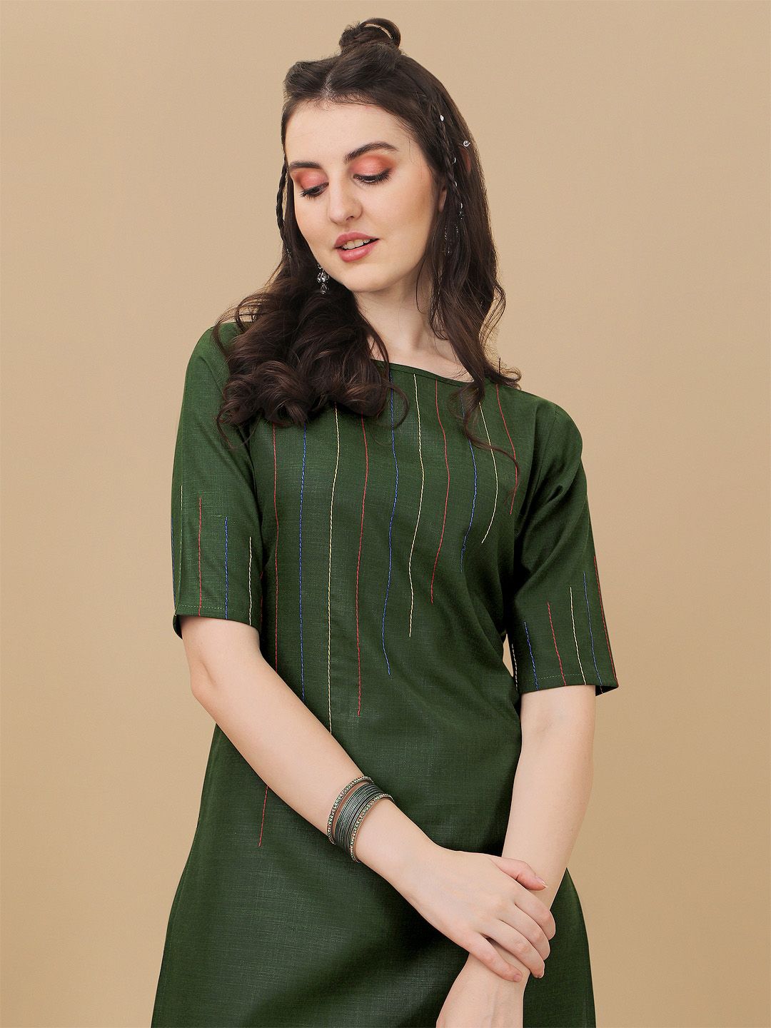 KALINI Women Striped Kurta with Trousers with Digital Print Dupatta