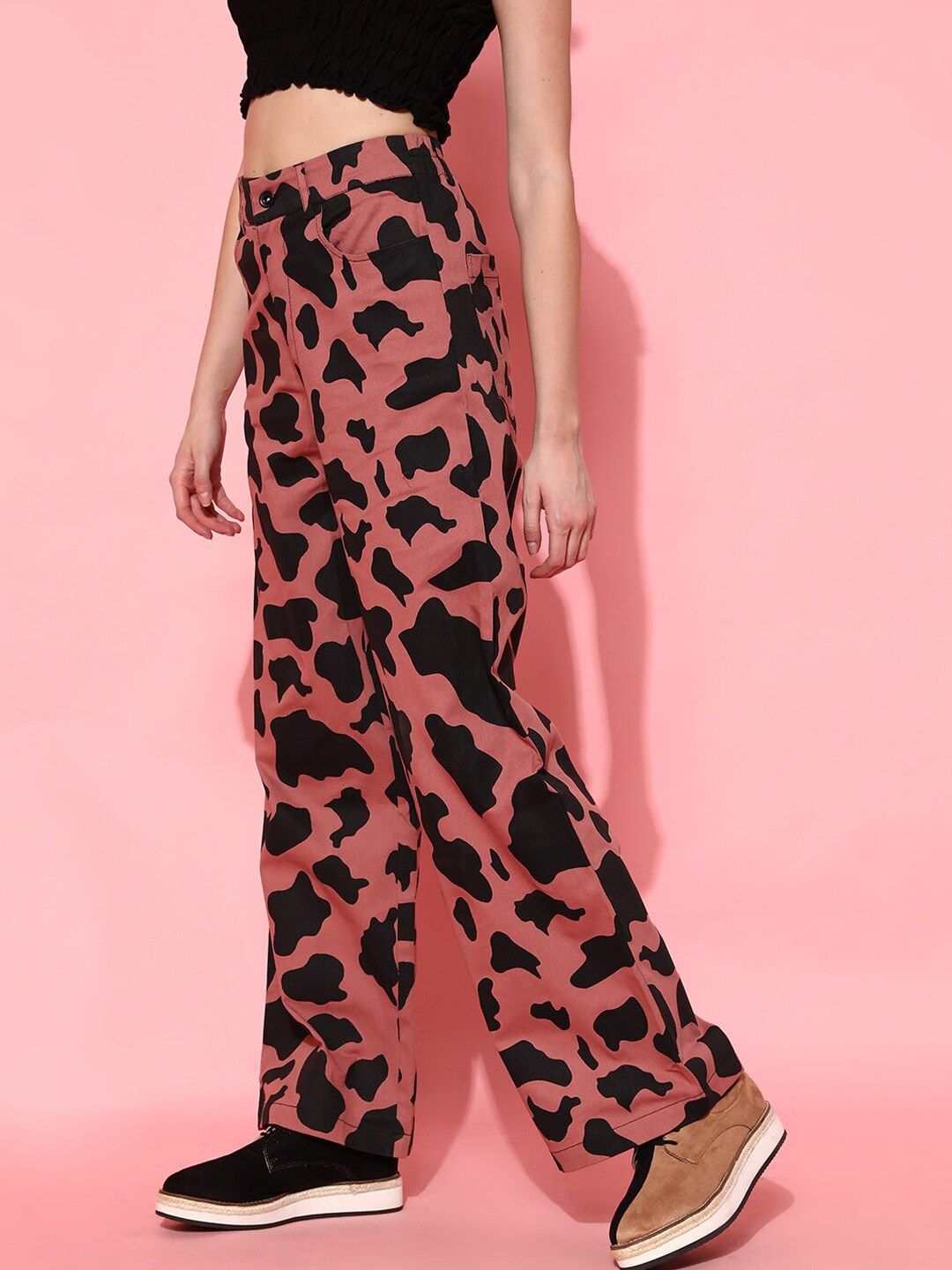 STREET 9 Women Animal Printed Smart Loose Fit High-Rise Regular Trousers