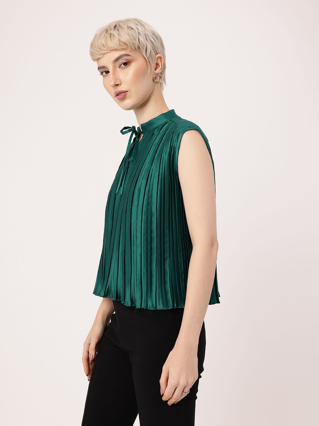DressBerry Graceful Glamour Accordion Pleated Satin Finish A-Line Top