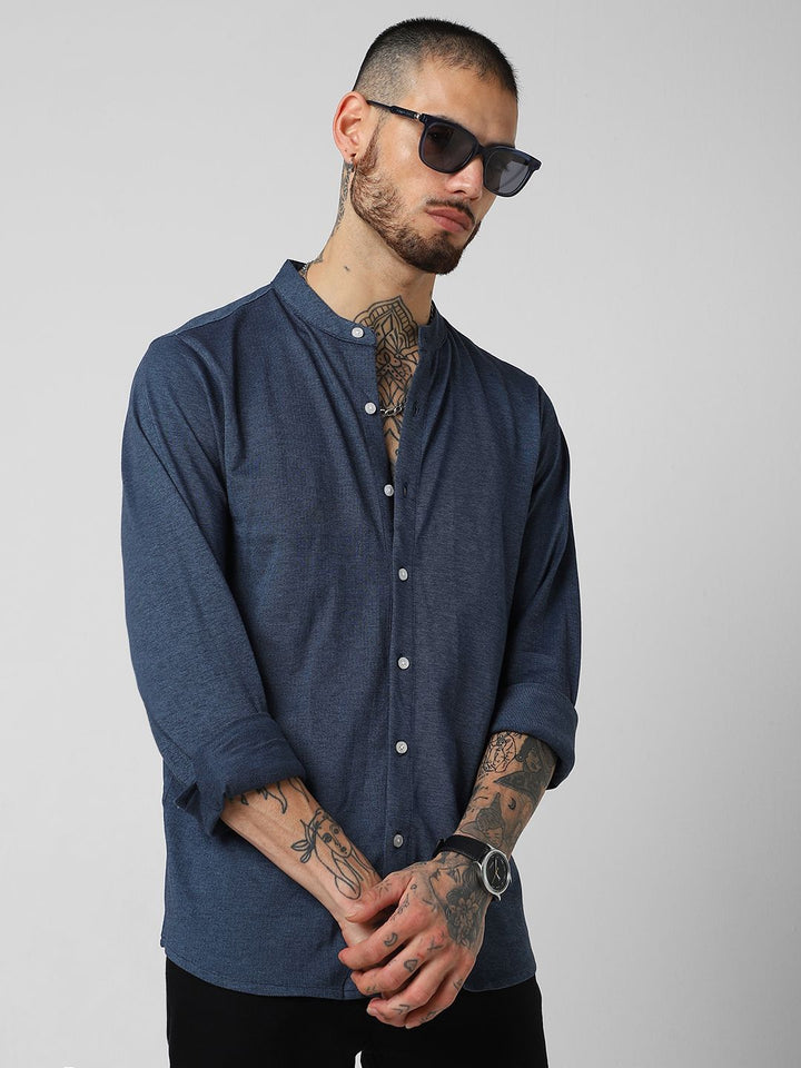 VASTRADO Classic Slim Fit Mandarin Collar Cotton Shirt