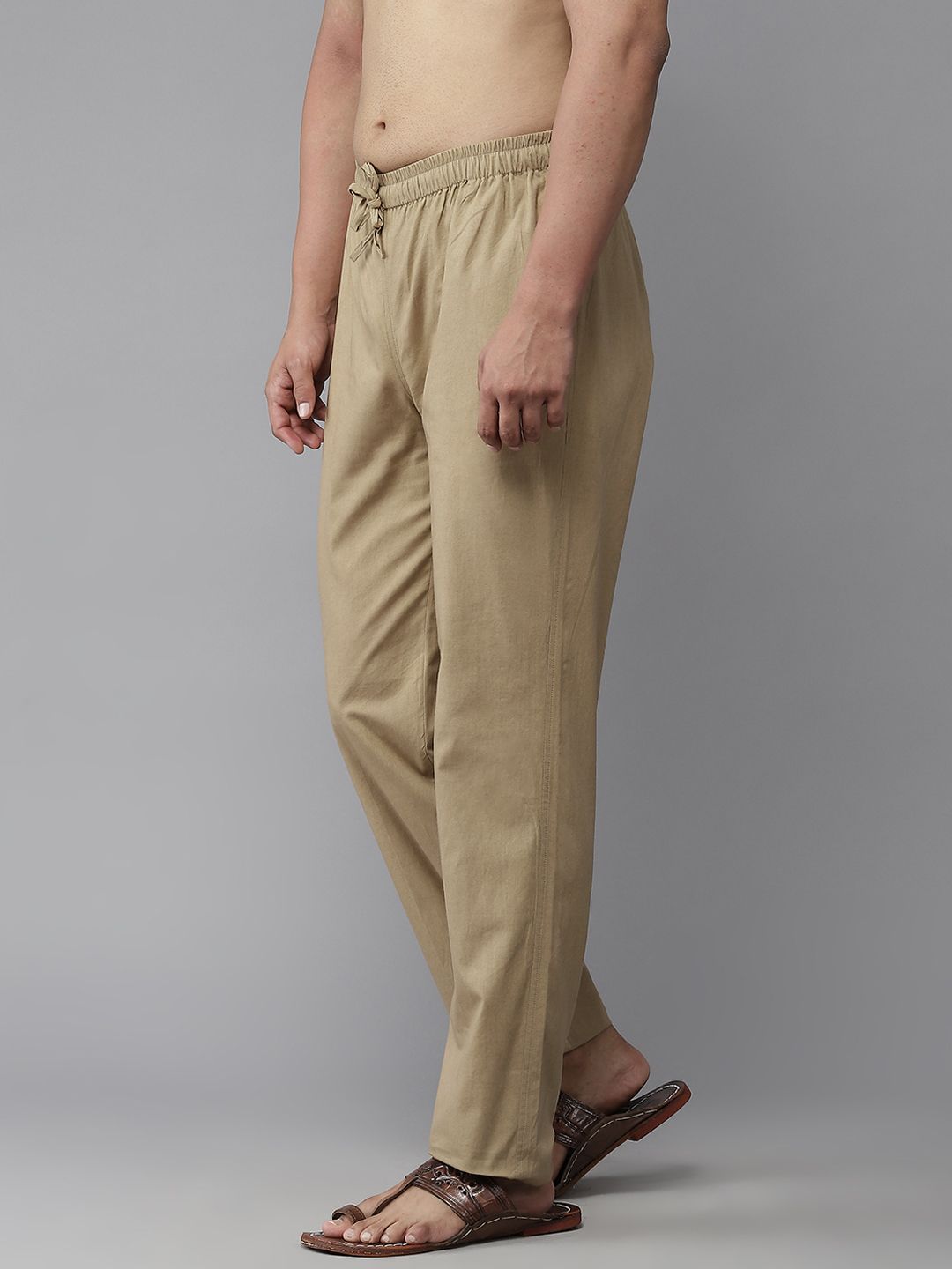 See Designs Men Khaki Solid Cotton Pyjamas