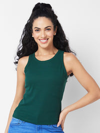 SPYKAR Self Design Round Neck Sleeveless Cotton T-shirt