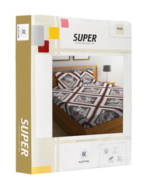 KLOTTHE White Geometric Polycotton 300 TC Dilengkapi Cadar Super King Halus dengan 2 Sarung Bantal-106 x 106 inci